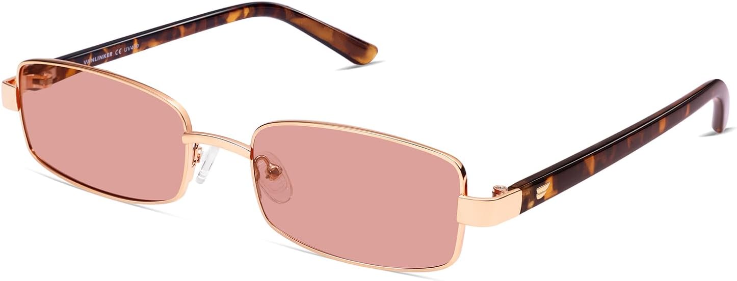 

Солнцезащитные очки VANLINKER Retro Rectangle Polarized для женщин и мужчин, маленькие, в стиле 90-х, модные, тонкие, узкие, прямоугольная оправа VL9684, Gold Frame/Pink