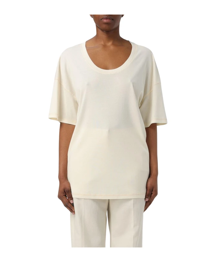 

Свободная хлопковая футболка кремового цвета Lemaire, бежевый