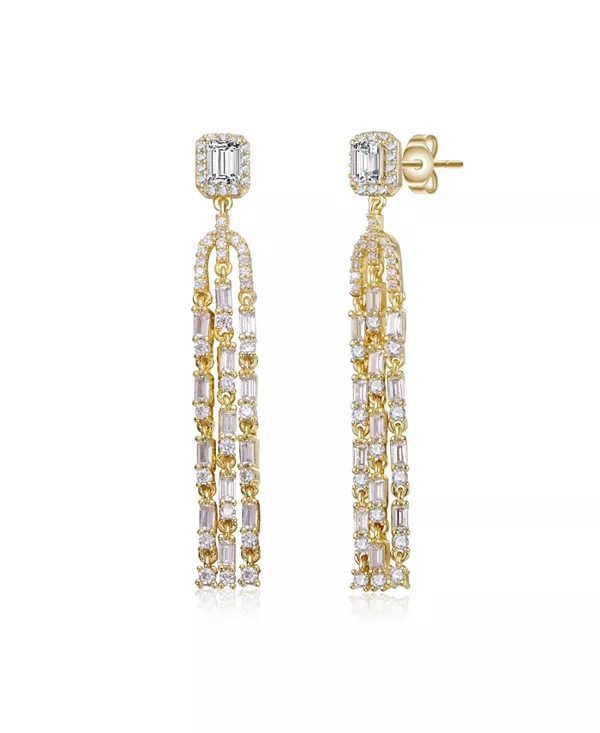 

Свадебные серьги-подвески с покрытием из 14-каратного золота и кубическими цирконами огранки «ашер» Genevive, gold