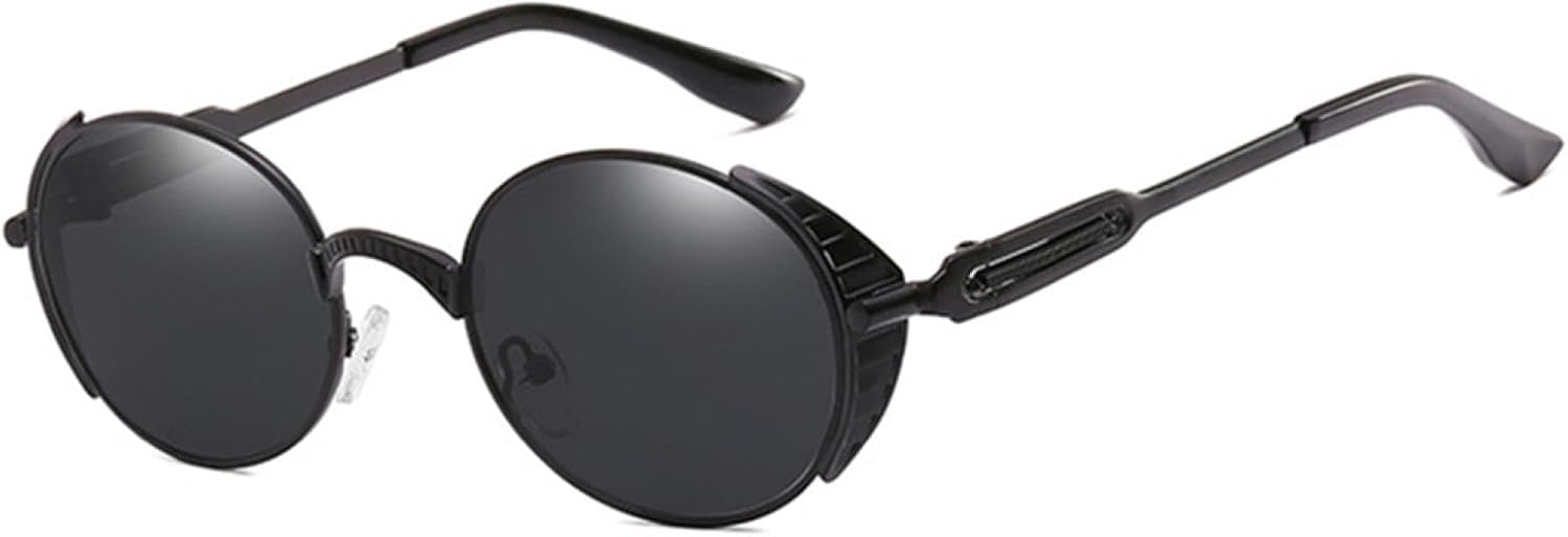 

Готические солнцезащитные очки в стиле стимпанк для женщин и мужчин, винтажные, ретро, ​​овальные, металлические, с защитой от УФ-излучения UV400 VFDHN, Black Frame Black