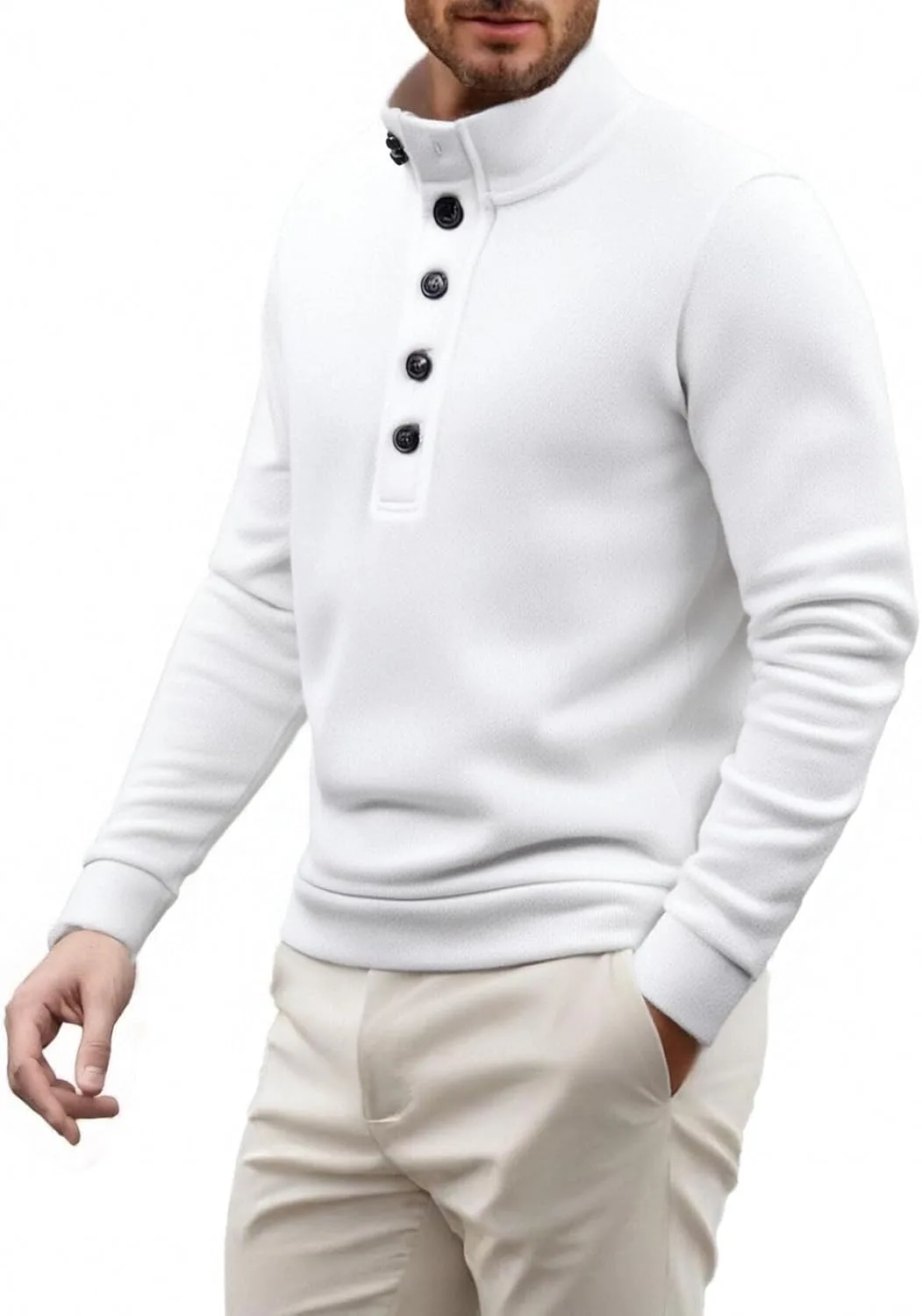 Мужской водолазка на пуговицах с длинным рукавом Slim Fit — фото 2