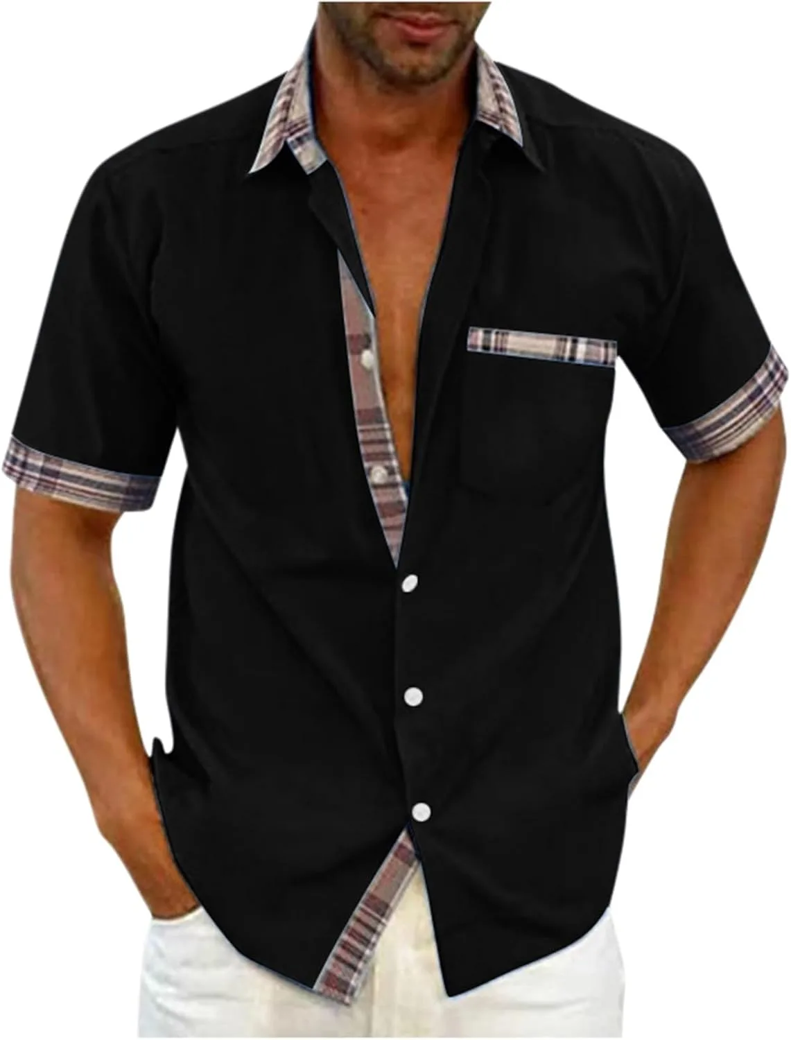 

Мужская рубашка с коротким рукавом Casual Wrinkle Free, клетчатый лацкан