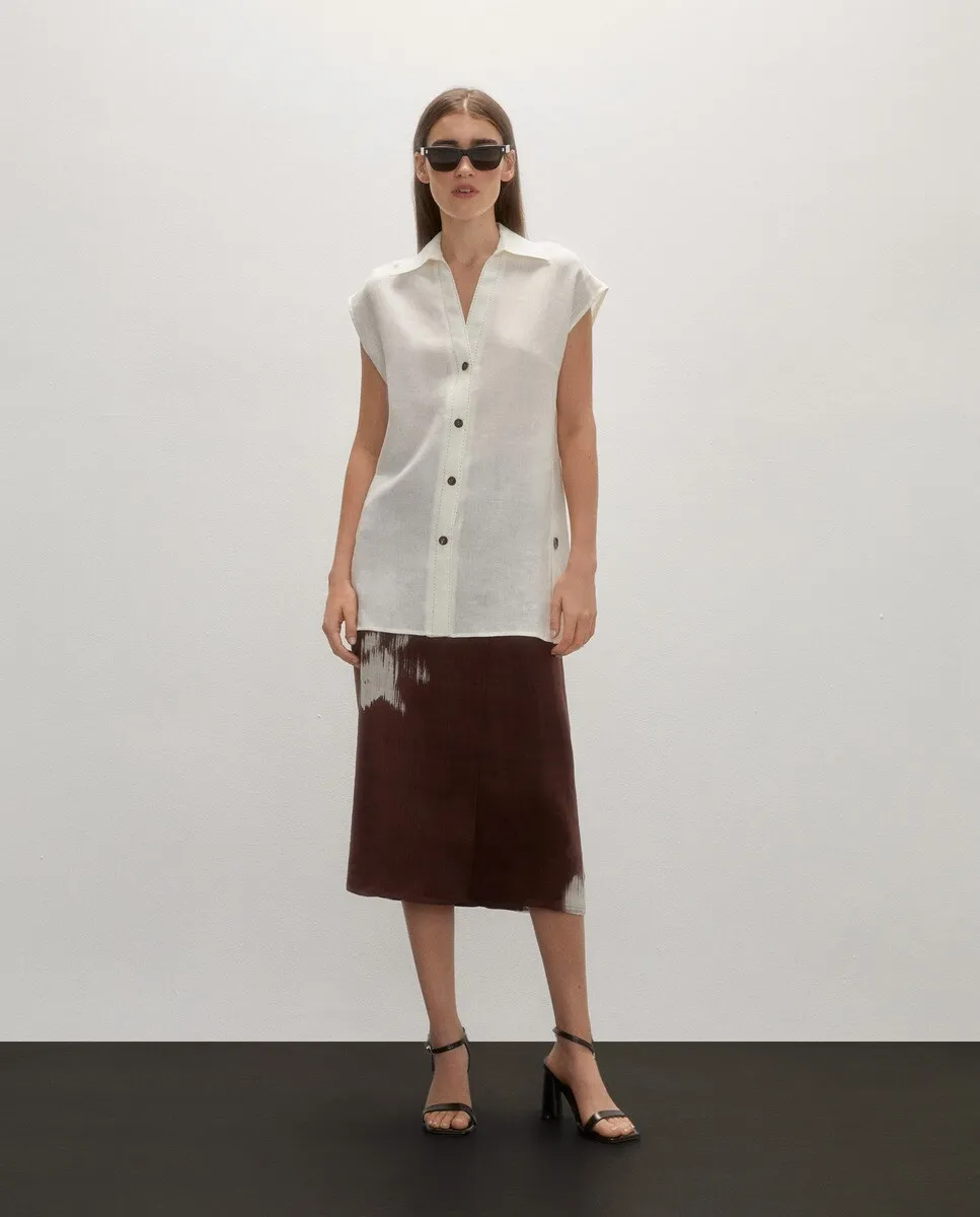 

Женская однотонная блузка с заниженными рукавами Woman Limited El Corte Inglés, цвет Crudo