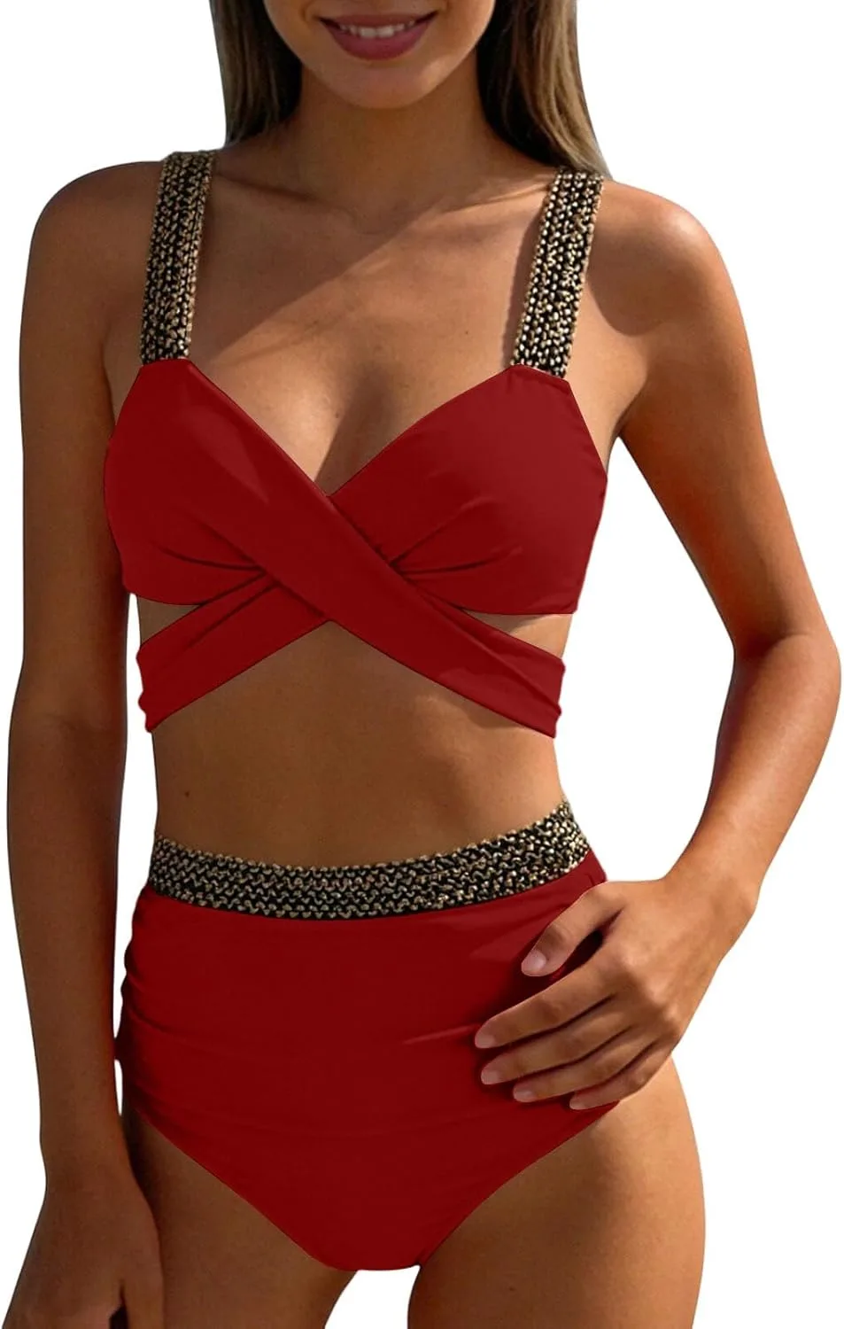 

Купальник Front Twist Bikini для женщин, V-образный вырез, цветной блок