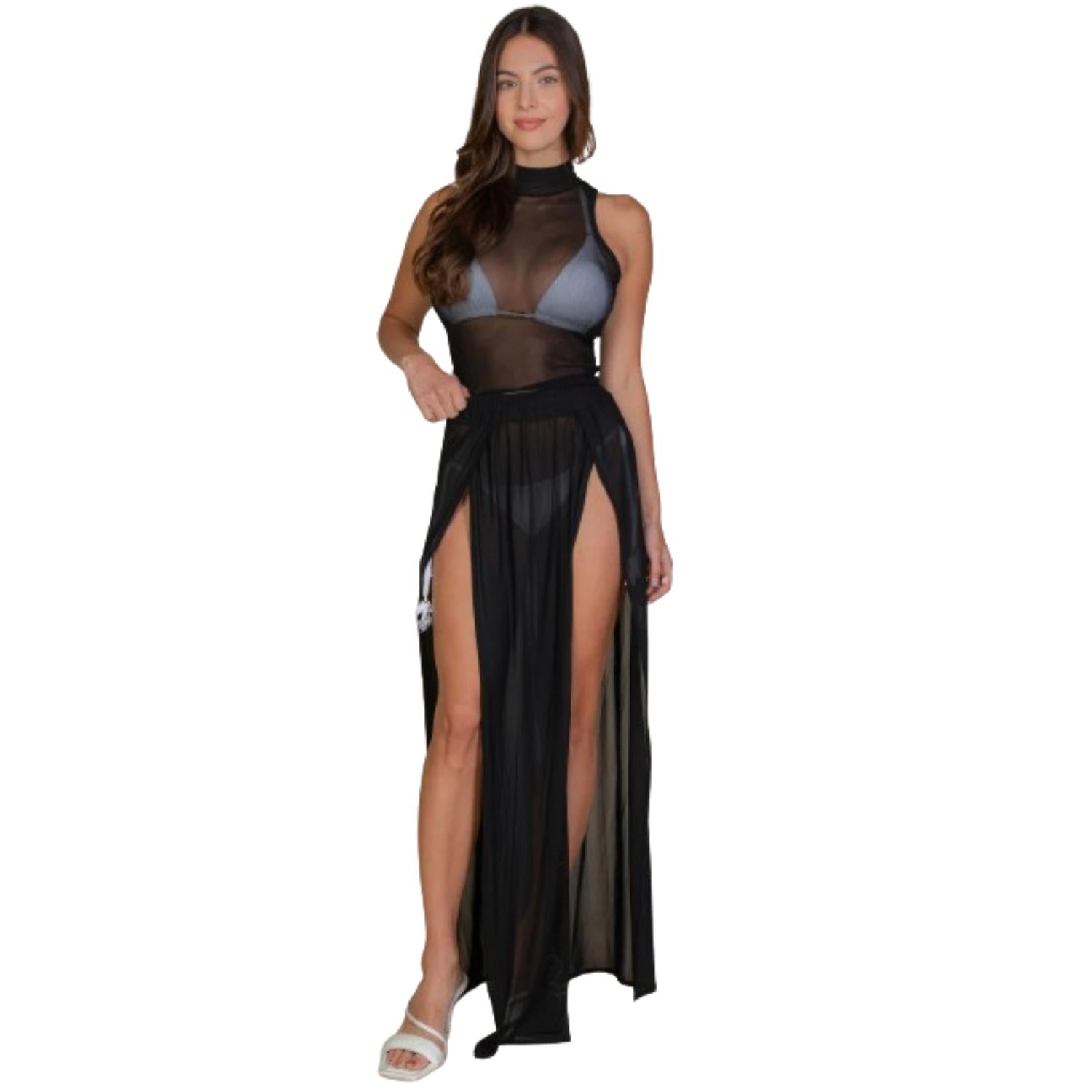 

Юбка макси с высоким разрезом и прозрачной сеткой FASHNZFAB, черный