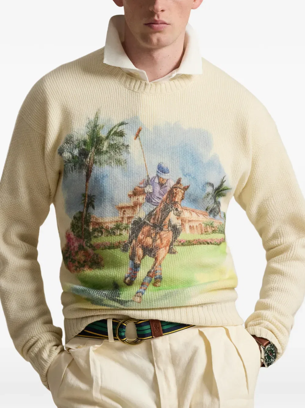 Свитер с круглым вырезом и принтом Polo Ralph Lauren, нейтральный — фото 3