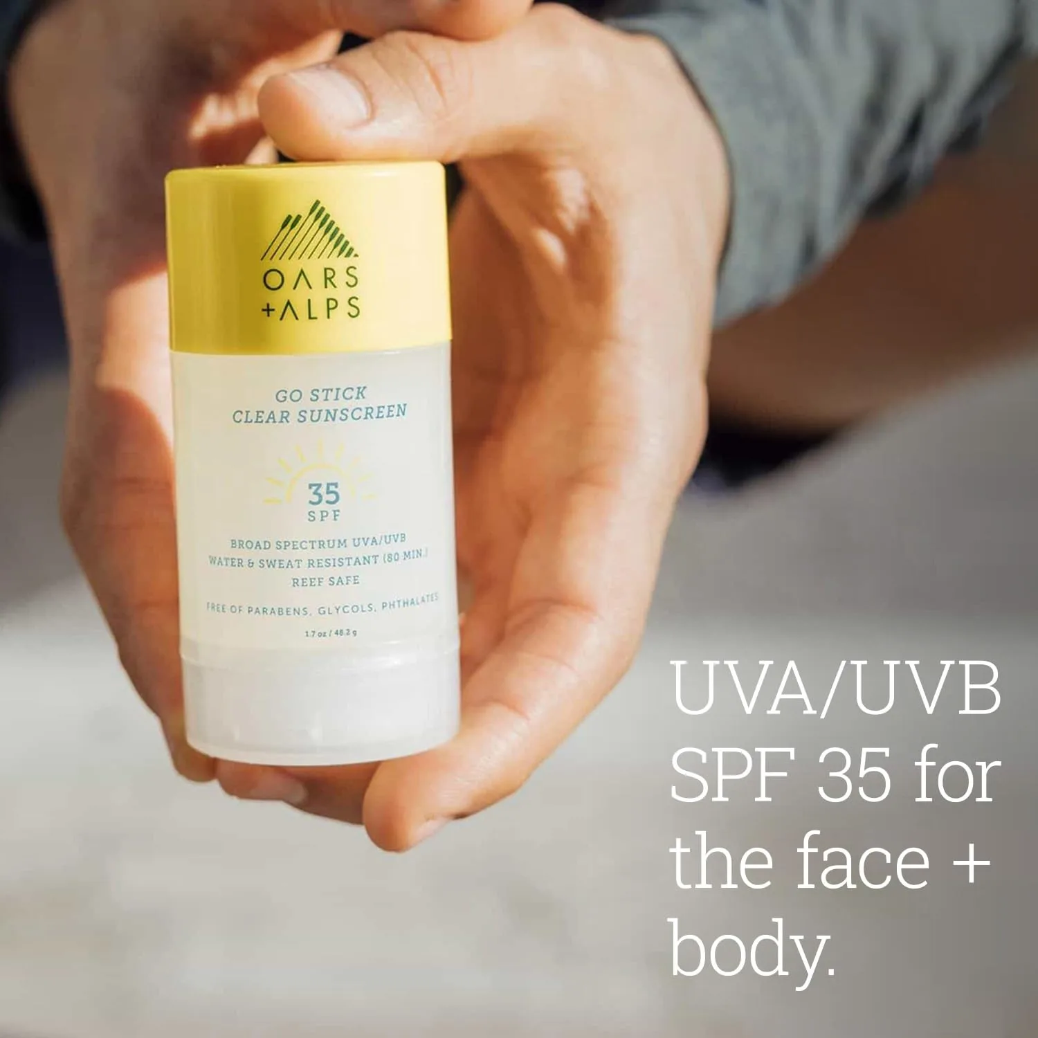 Oars + Alps солнцезащитный стик для лица, SPF 35, с витамином E и антиоксидантами, водостойкий, для всех типов кожи, 48 г 48.20 г (1 шт.), Clear — фото 3