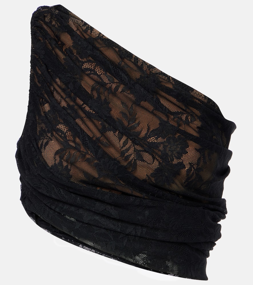 

Асимметричный топ Diana с кружевными драпировками Norma Kamali, Black Stretch Lace/Nude