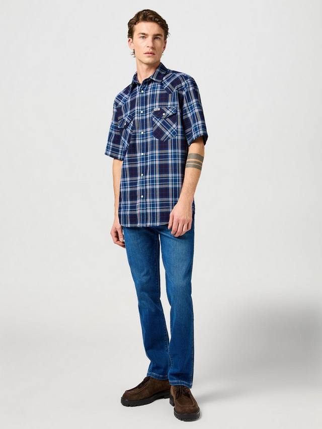 

Западная короткая рубашка в клетку из хлопка Wrangler, Flamingo Indigo