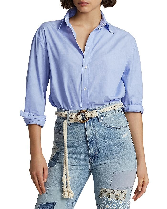 

Полосатая хлопковая рубашка с длинными рукавами Polo Ralph Lauren, синий
