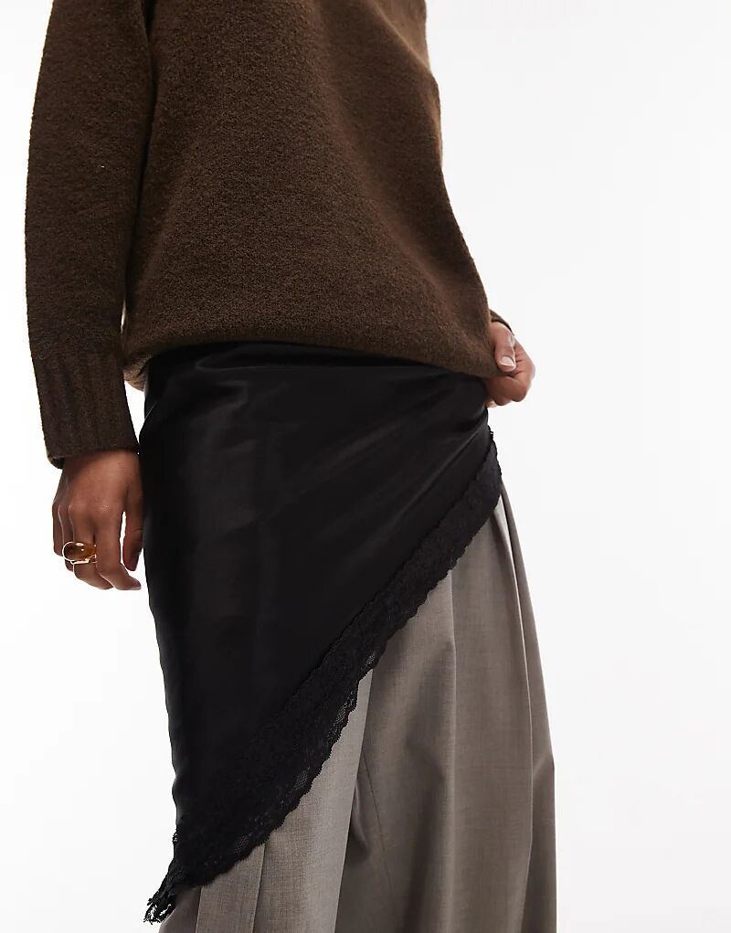 

Шарф ASOS DESIGN с атласной кружевной отделкой черного цвета