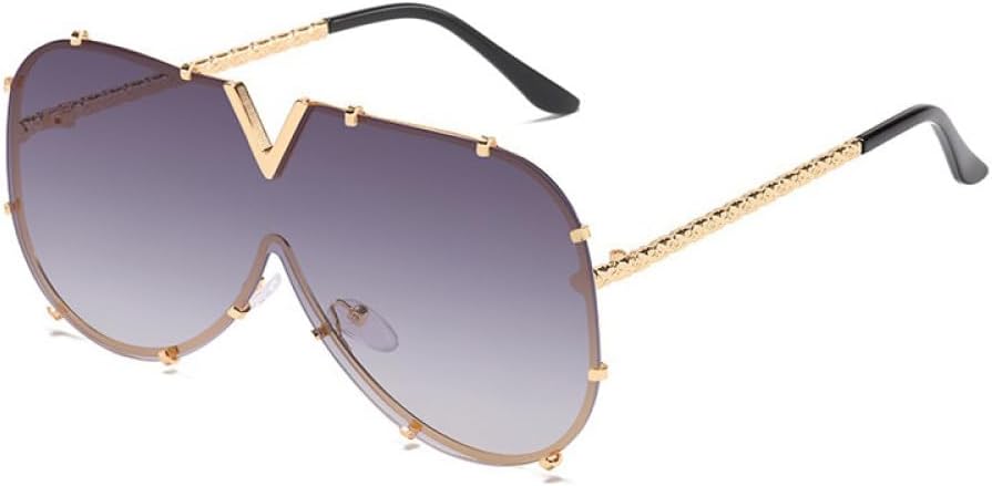 

2027 Модные цельные солнцезащитные очки-щитки для женщин, винтажные большие солнцезащитные очки для мужчин, защита от УФ-излучения UV400, хип-хоп, панк, черные MTZJH, Gold Double Gray