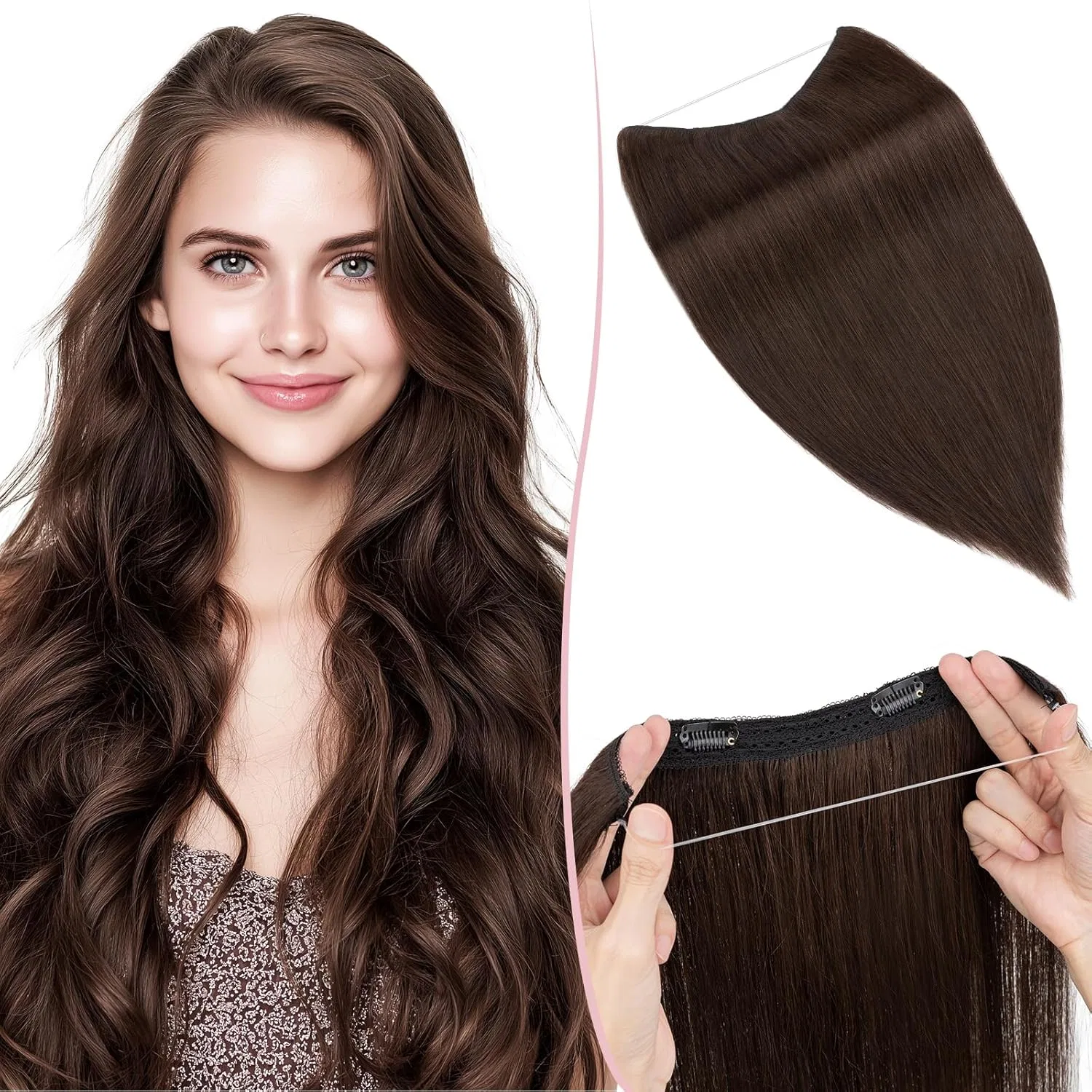 Накладные волосы на проволоке из натуральных волос Remy Sego Pro, Dark Brown#2