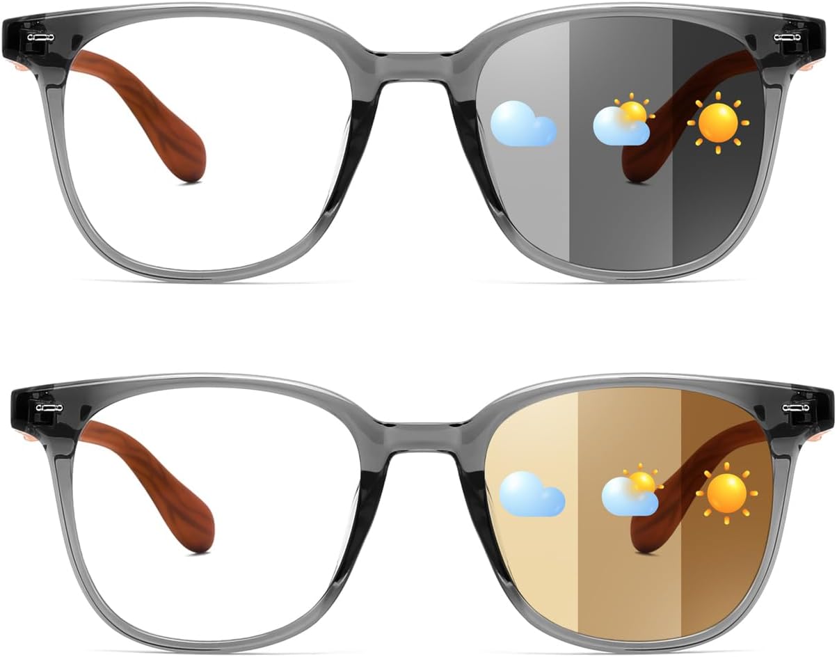 

Karsaer 2 шт. Фотохромные очки для дневного и ночного использования, блокируют синий свет, для компьютера, унисекс, деревянные дужки, Gray Frame Changes to Gray+gray Frame Changes to Tea