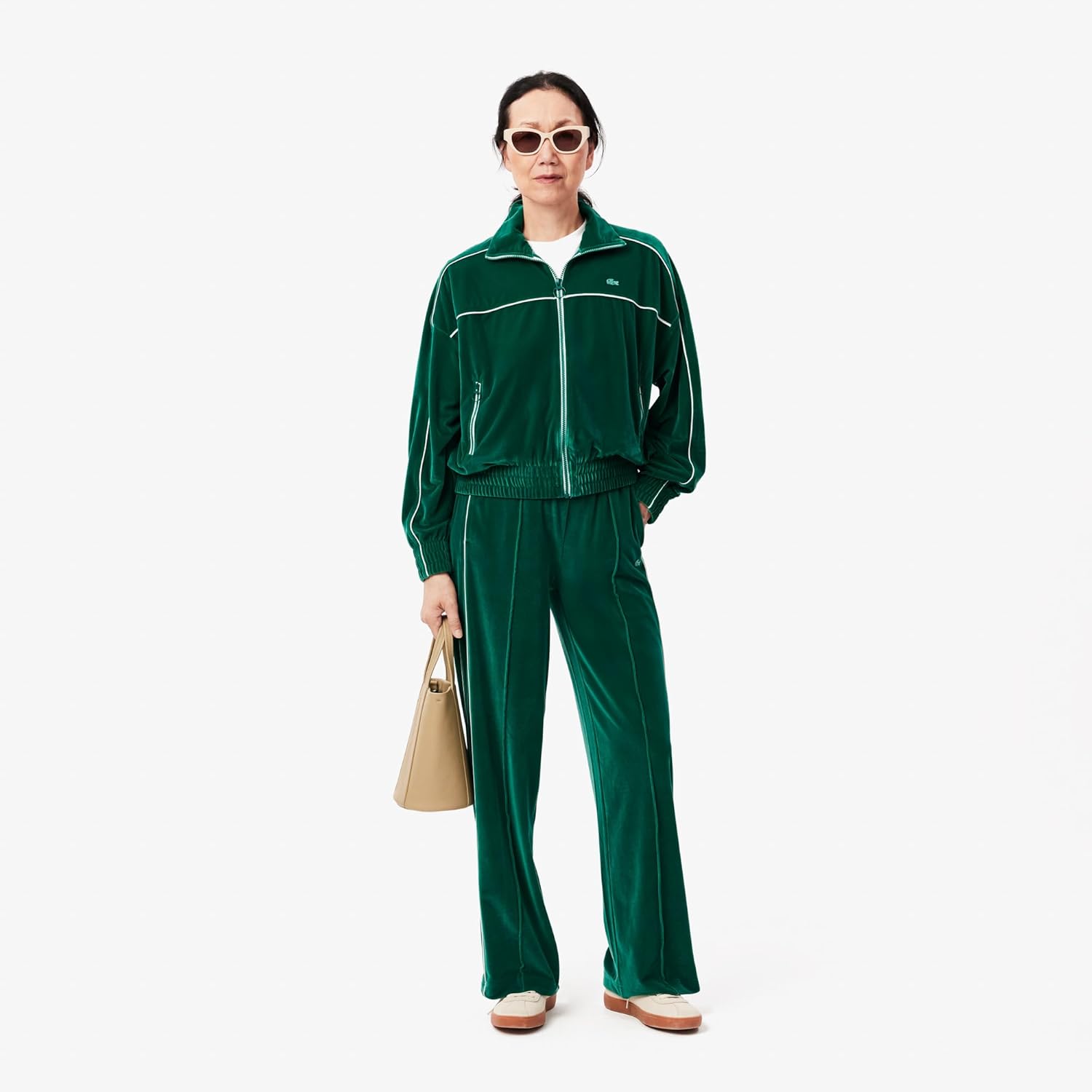 Толстовка Lacoste женская оверсайз на молнии, вельвет, зеленый — фото 4
