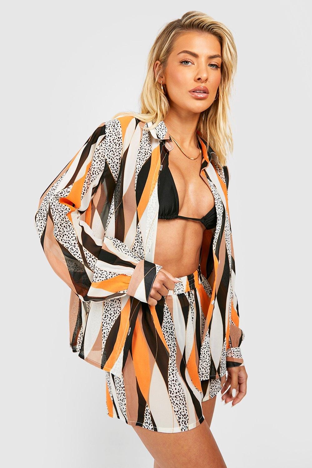 

Рубашка с геопринтом и короткая пляжная комбинация boohoo, оранжевый