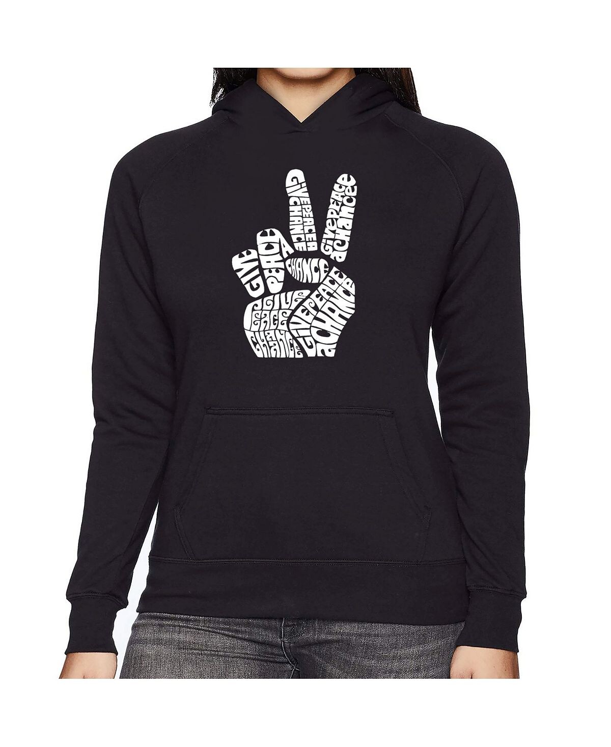 

Женская толстовка с капюшоном Word Art -Peace Fingers LA Pop Art, черный