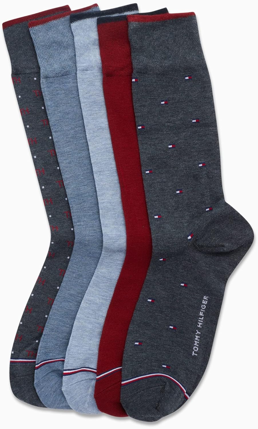 Мужские носки Tommy Hilfiger под повседневную одежду - 5 пар легких, комфортных, с узором, носков для мужчин - длинные рабочие носки (размер 7-12), Denim Assorted — фото 4