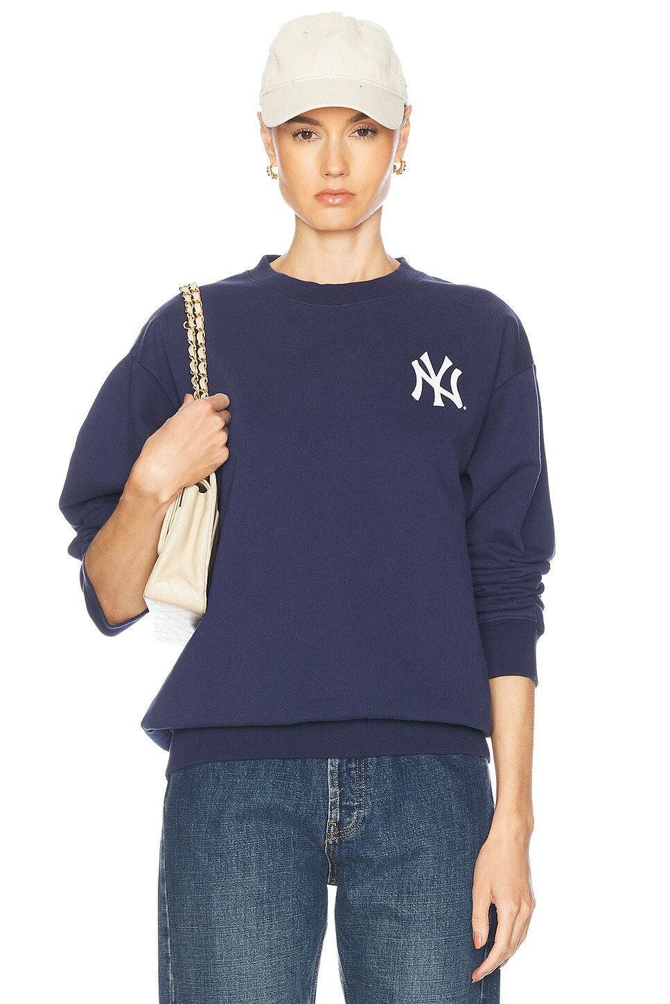 

Свитер с круглым вырезом Yankees с засечками Sporty & Rich, темно-синий/белый