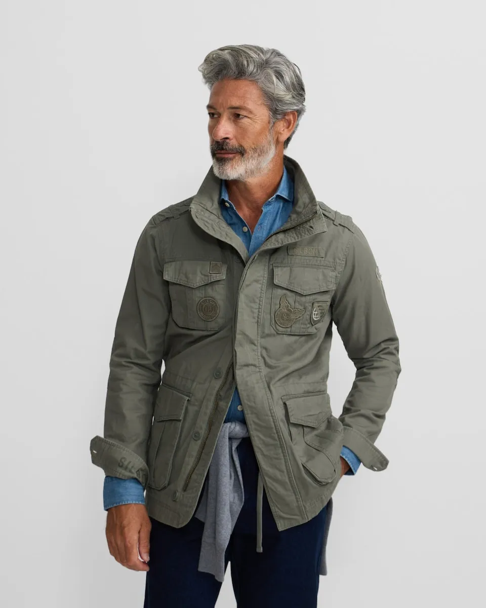 

Мужская военная куртка с нашивками и окраской Silbon, зеленый