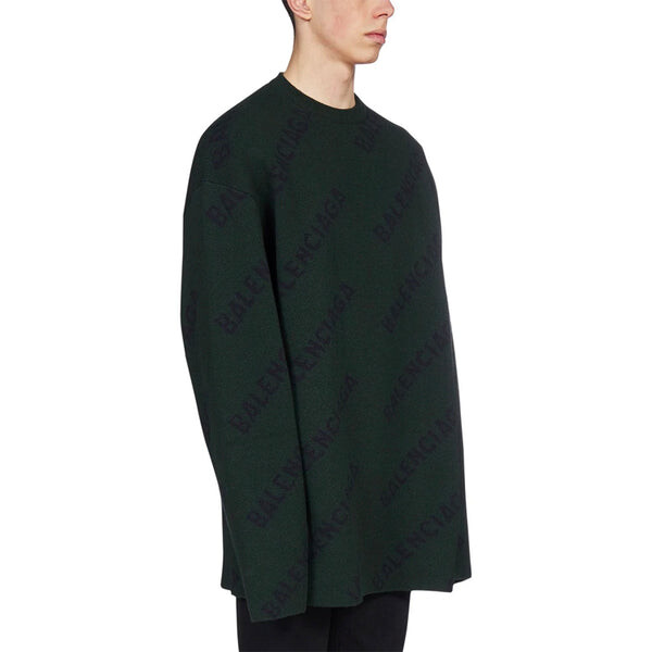 Свитер all over logo crewneck wool knit sweater 'dark green' Balenciaga, зеленый — фото 4