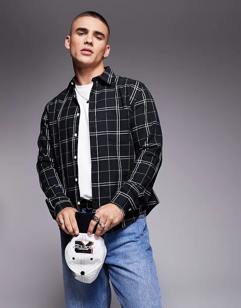 

Рубашка стрейч с узором в клетку черного цвета ASOS DESIGN