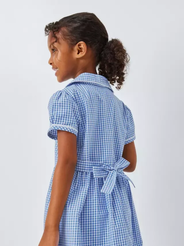 Летнее школьное платье из хлопка в клетку для девочек John Lewis, Blue — фото 4