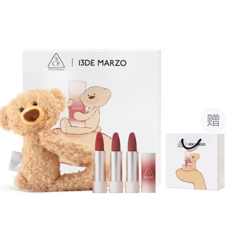 Коллекция Lip Velvet Box наборов макияжа натуральный стойкий 3CE, 07 Woven Dawn+09 Campfire коричневый+10 Dried Lace — фото 2