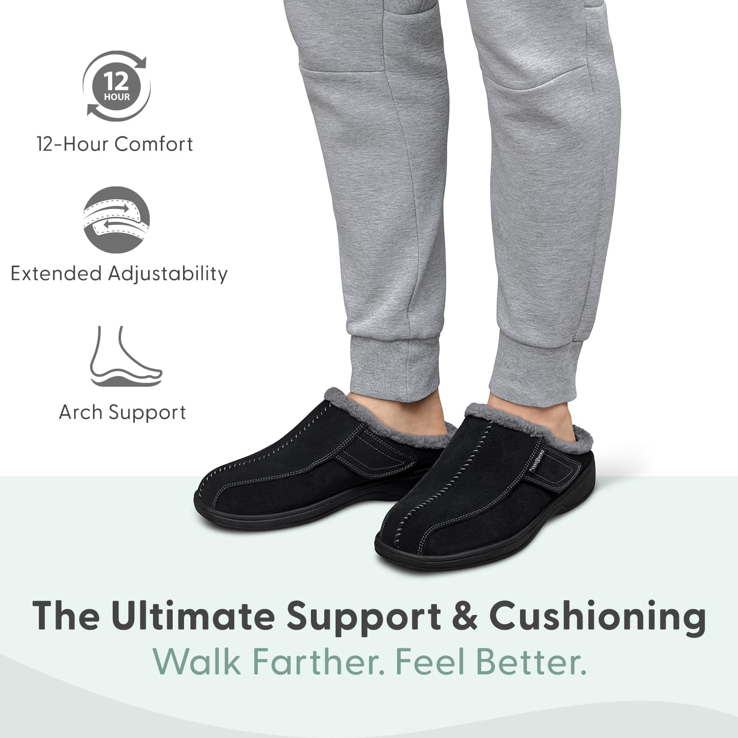 Мужские ортопедические сабо-тапочки Orthofeet с поддержкой свода стопы Asheville, черный — фото 2
