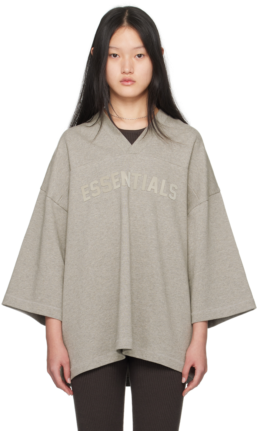 

Серая футбольная футболка Fear Of God Essentials, цвет Dark heather oatmeal