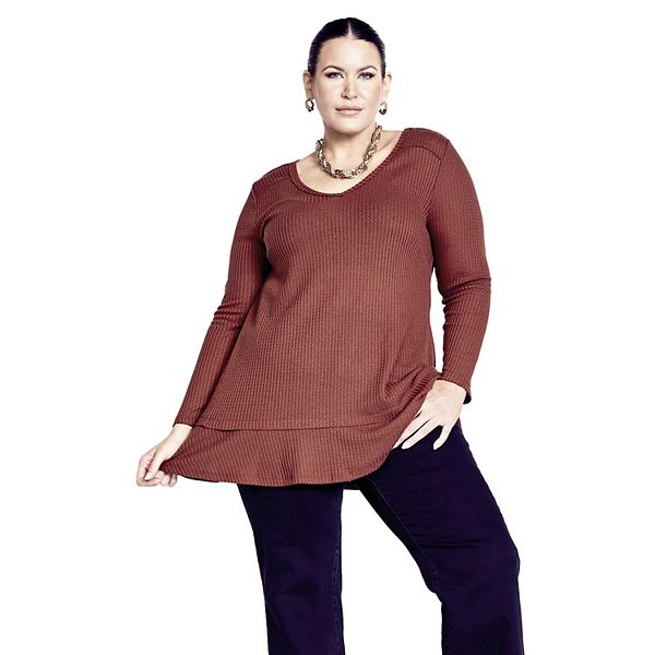 

Женская плюс сайз туника с вафельной отделкой и рюшами Avenue, Spice