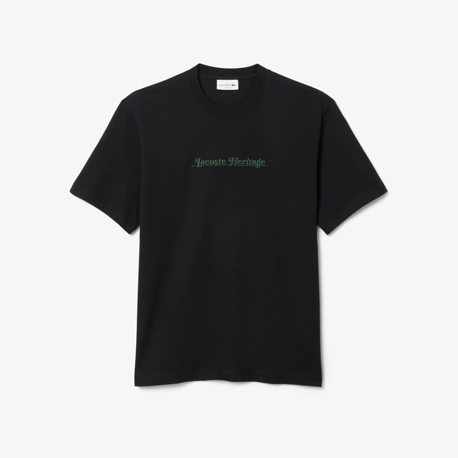 Мужская повседневная футболка Lacoste с логотипом Heritage, вышитым нашивками, черный — фото 4