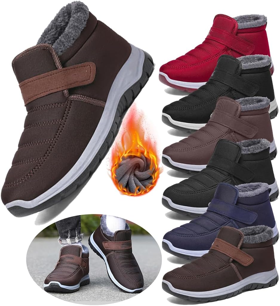 

Женские зимние ботинки черного цвета с теплым мехом, на липучке, короткие снегоступы, удобные и водонепроницаемые; мужские зимние ботинки водонепроницаемые; модная зимняя обувь для максимального комфорта Generic