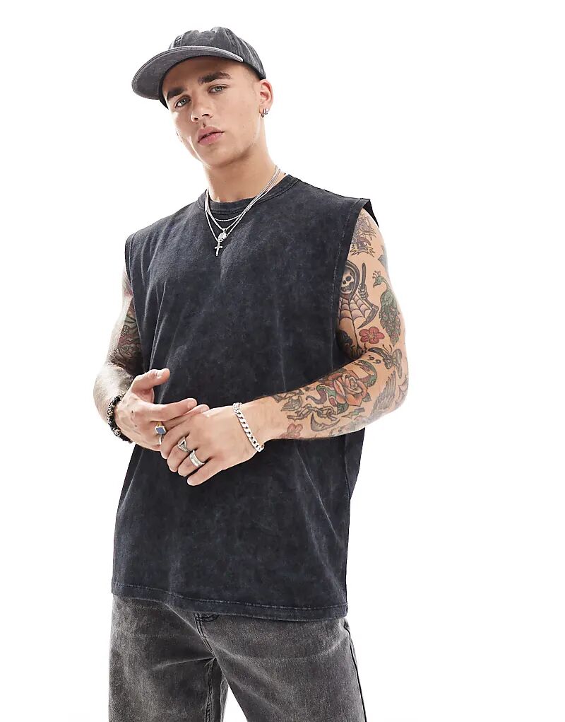 

Свободный топ из плотной ткани плотностью 220 г/м², вымытый, черный ASOS DESIGN