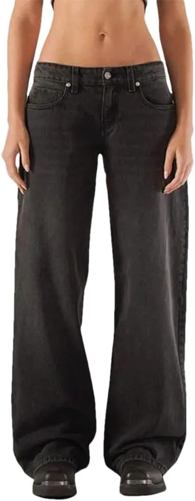 

Женские джинсы с карманами, свободного кроя, casual, низкая посадка, широкие штанины