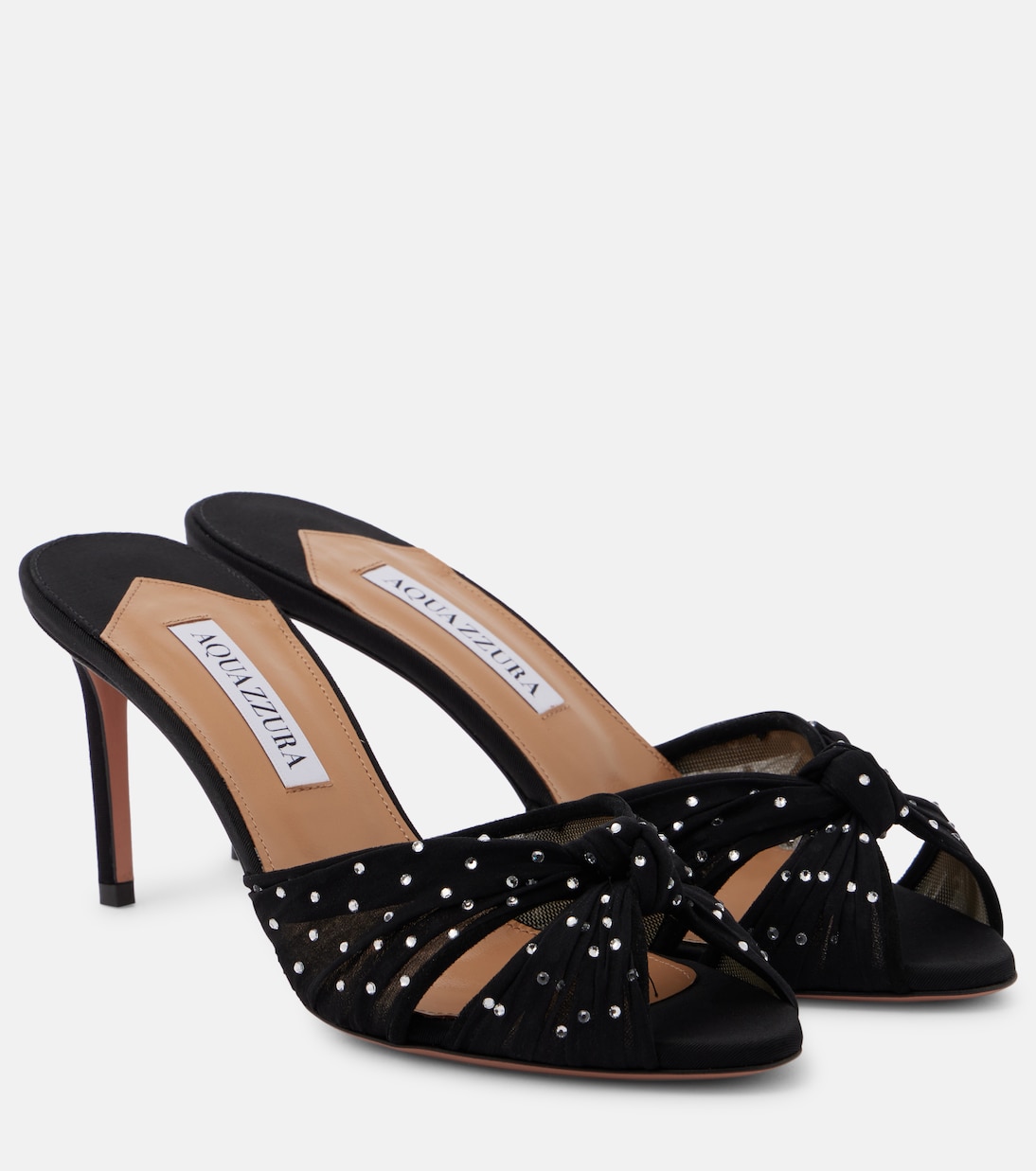 Мюли из шифона с декором Slow Kisses Aquazzura, черный