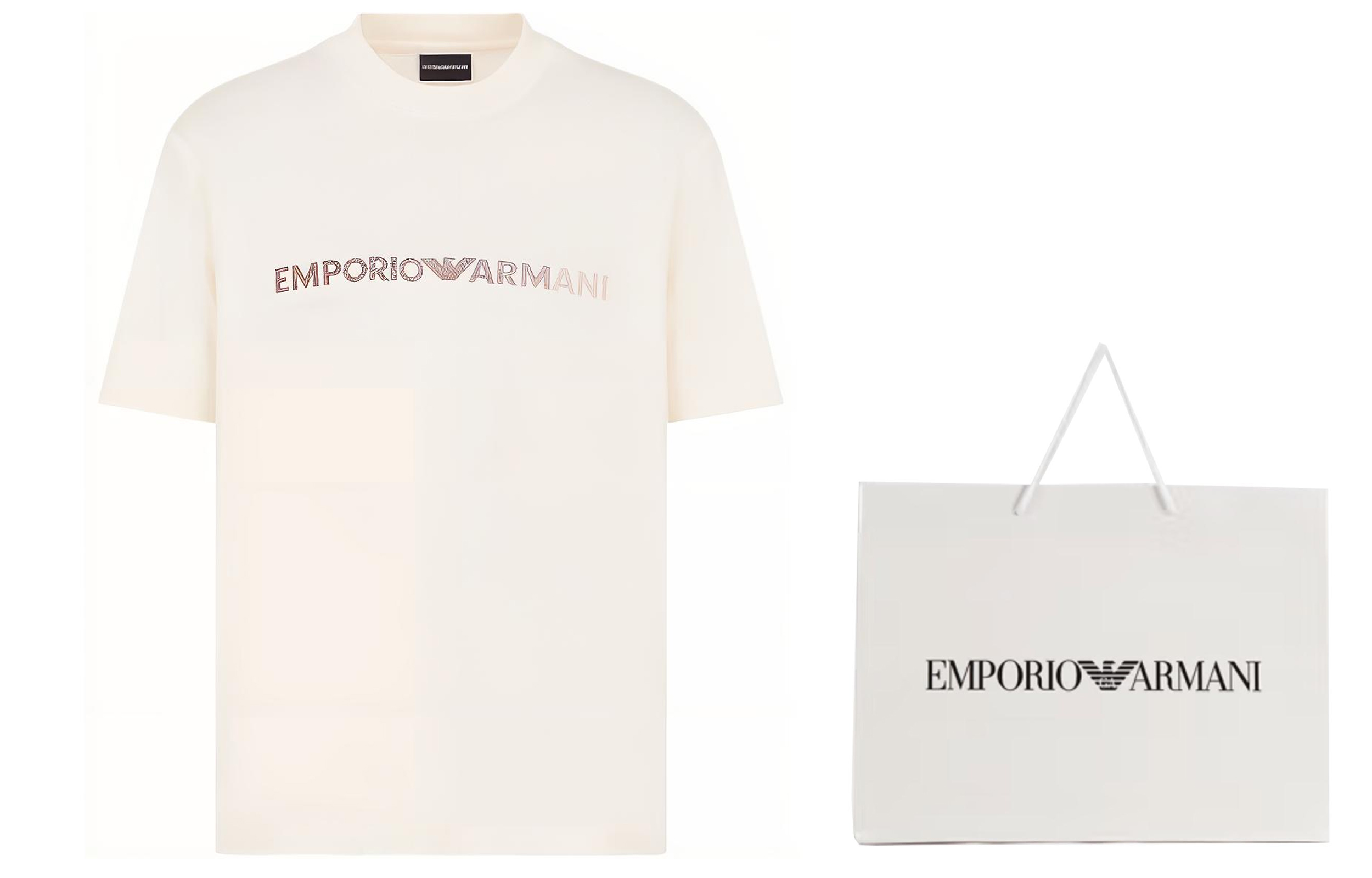 Футболка из пике с вышитым логотипом EMPORIO ARMANI, бежевая — фото 2