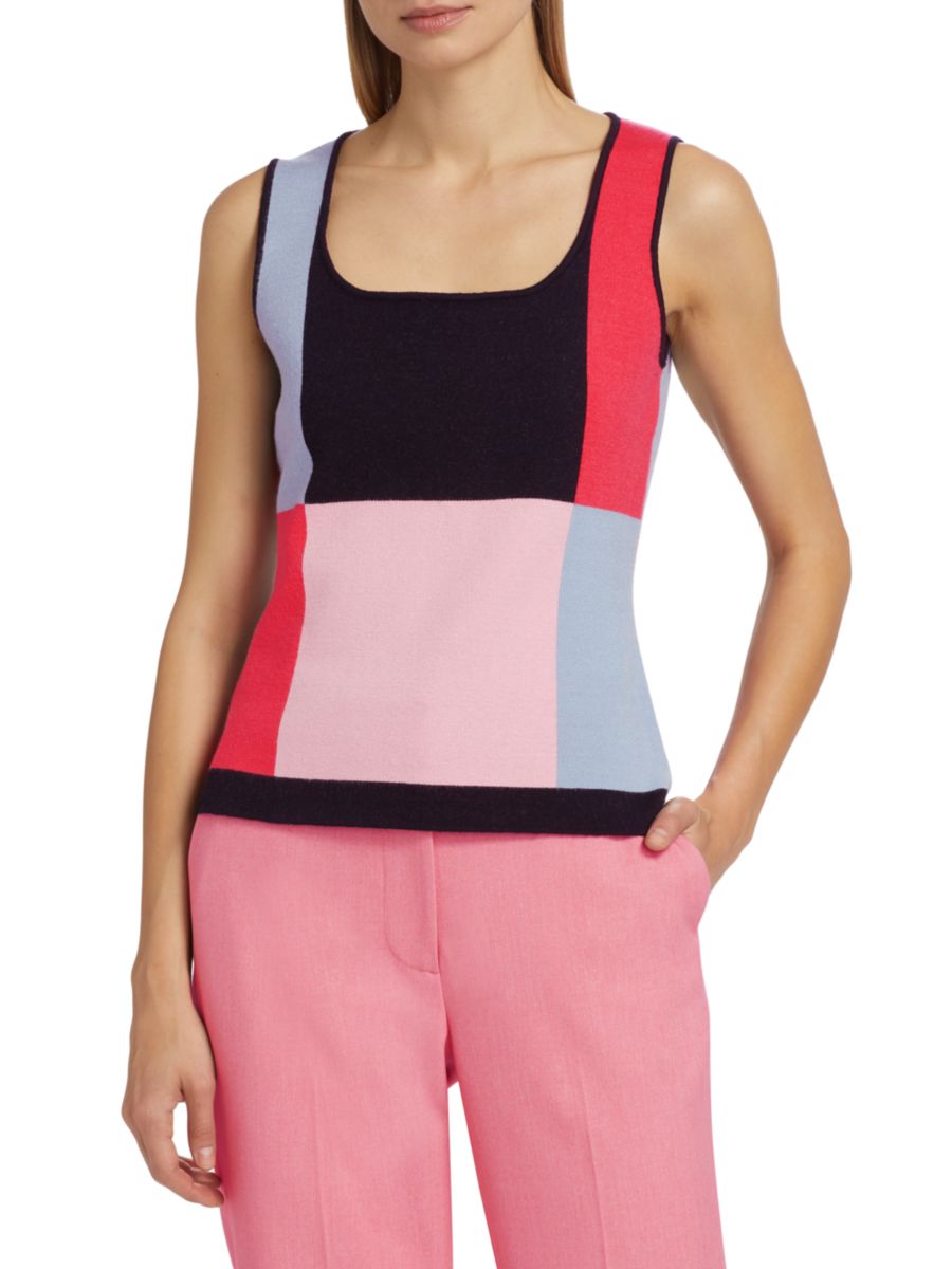

Трикотажный топ без рукавов Aurelia Colorblock Elie Tahari, цвет Island Pink Combo