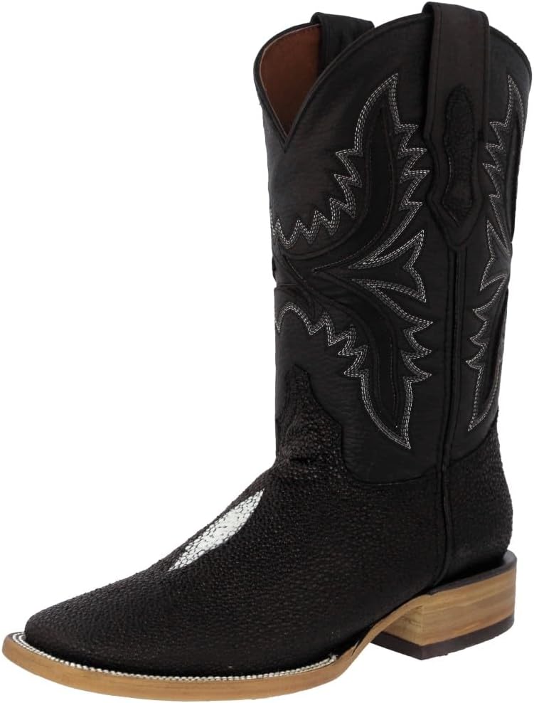 

Мужские черные ковбойские сапоги Texas Legacy с узором из кожи ската и каменным принтом, квадратный носок