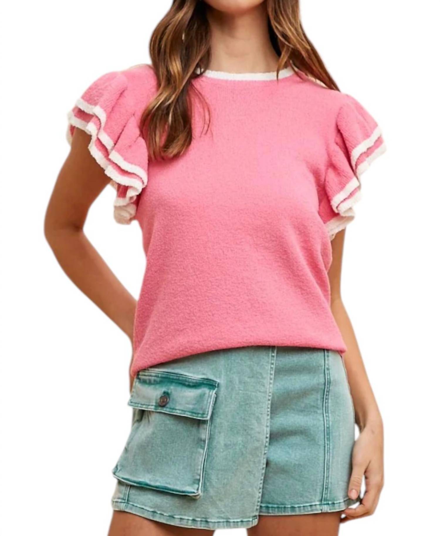 

Свитер с оборками на рукавах, ярко-розовый AnnieWear