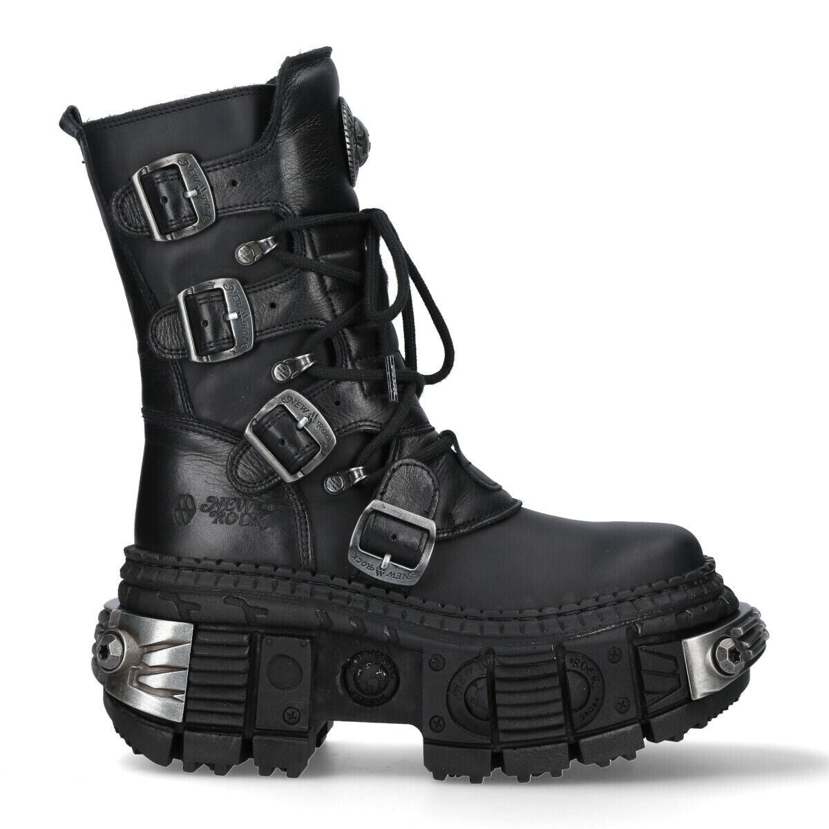 Новые ботинки New Rock Mid-Calf Leather Platform WALL373-S3, черный