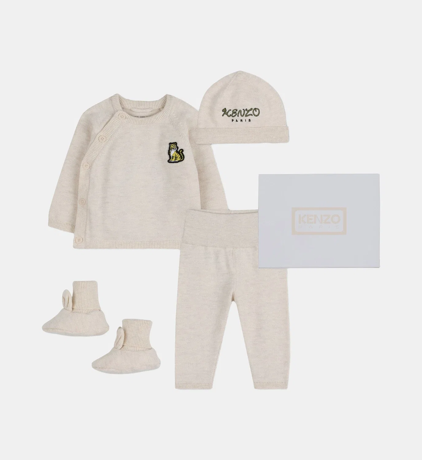 Комплект из свитера, брюк и шапки Kenzo Kids, бежевый