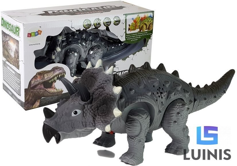 

Lean Toys, динозавр трицератопс на батарейках, серый
