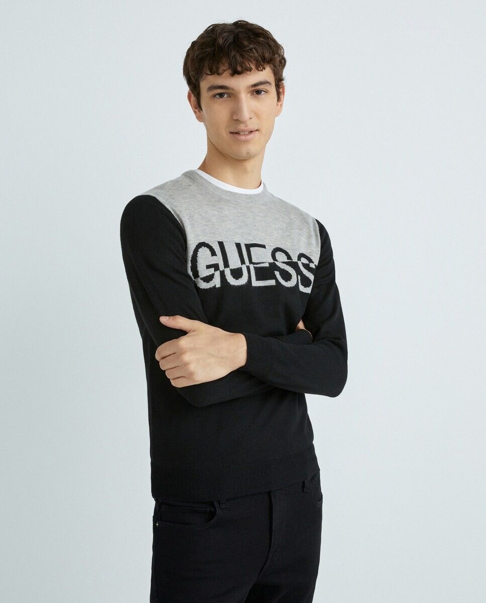 

Мужской узкий свитер с логотипом Guess, черный