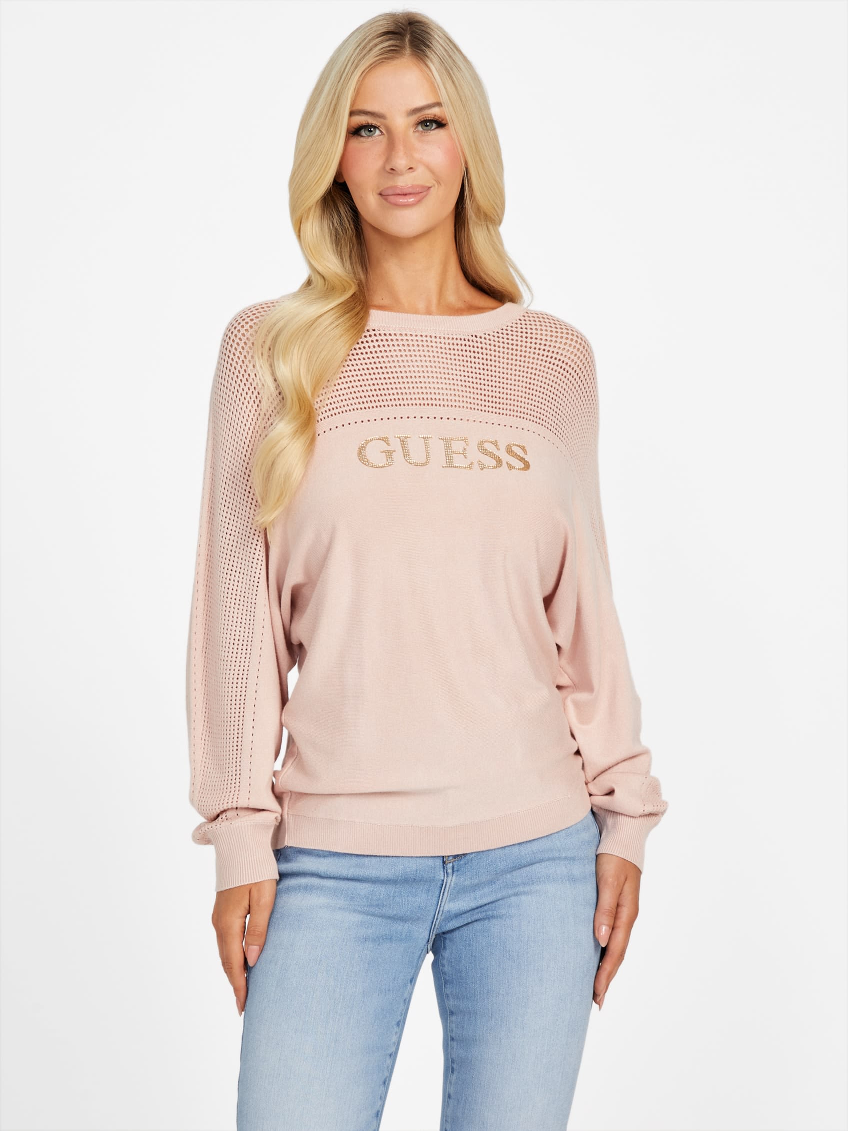 

Свитер с круглым вырезом Tina Crystal Guess Factory, розовый