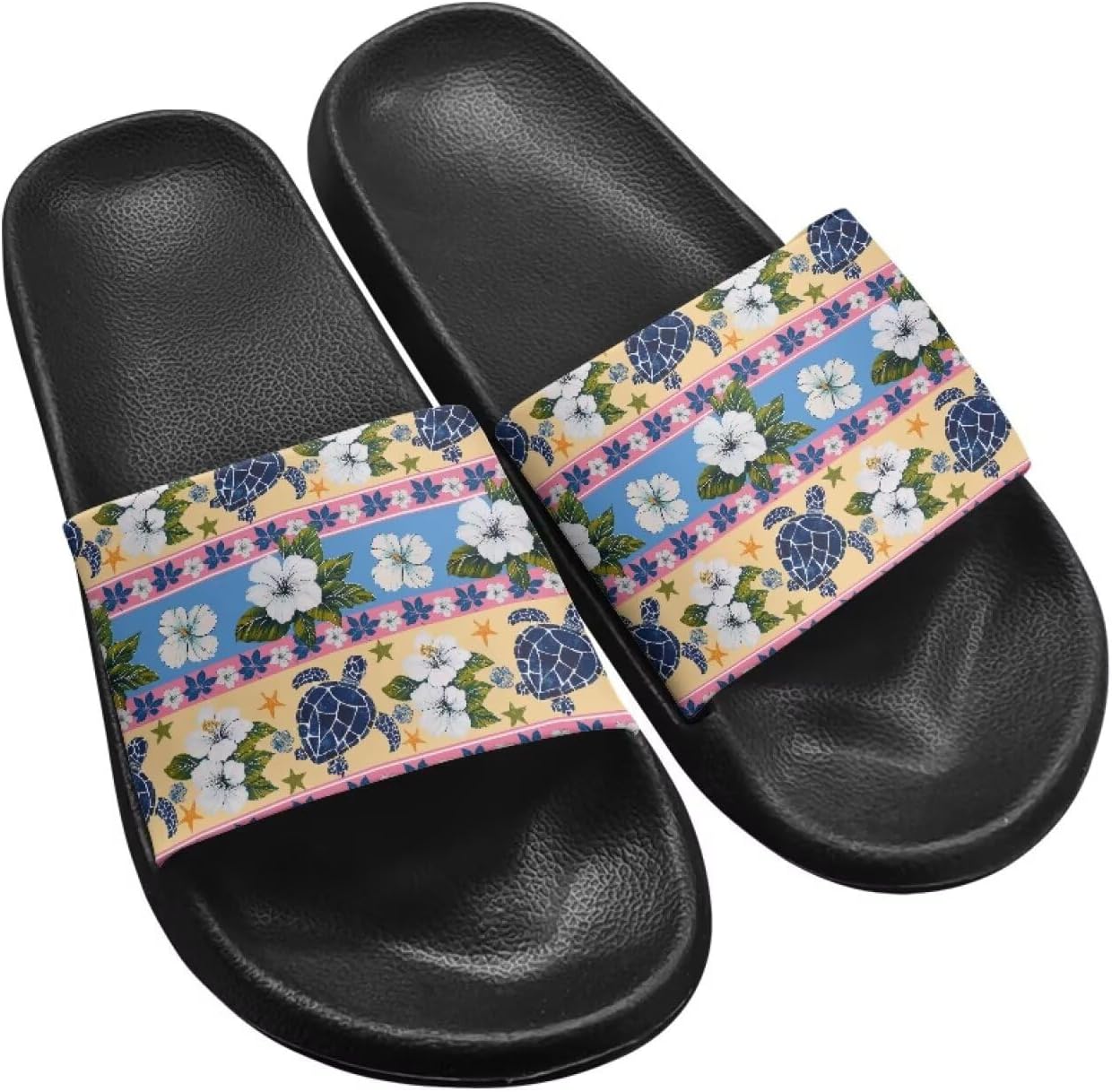 

Тапочки Hechitok для женщин и мужчин, домашние тапочки, шлепанцы для душа, слайды, банные сандалии, легкие, противоскользящие, легко чистятся, Turtle Flower Stripe