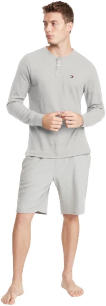 

Мужская современная базовая футболка-хенли с длинным рукавом от Tommy Hilfiger, Grey Heather