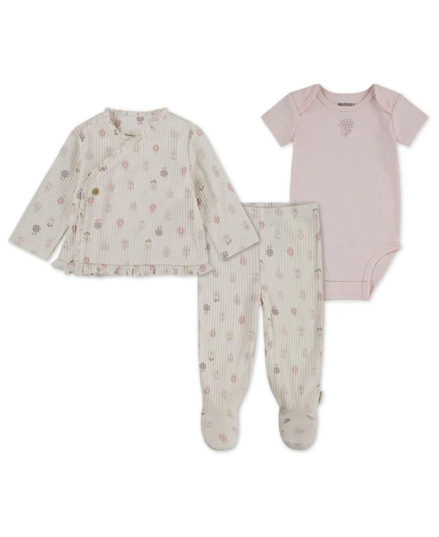 Комплект из трех предметов для девочки: боди, кардиган и штанишки Huggies, белый