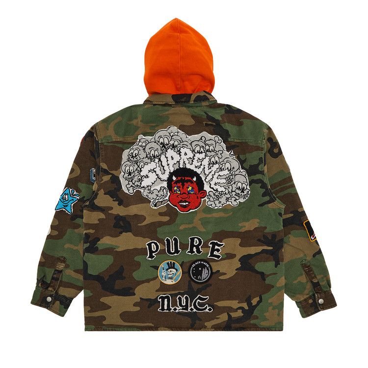 Рубашка Supreme Patches Hooded Zip Up Shirt, Woodland Camo — фото 2