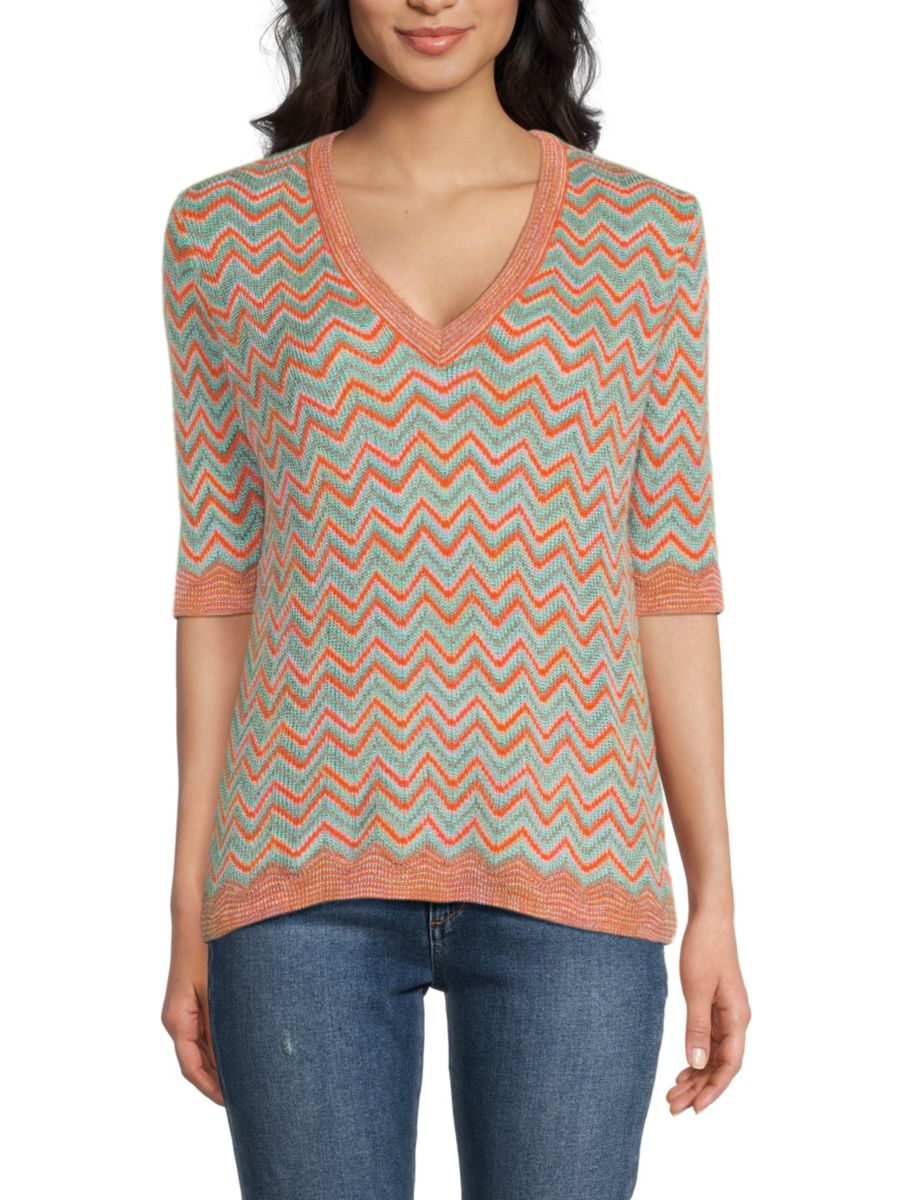 

Свитер с шевронной вязкой из смеси мохера M Missoni, цвет Orange Multi